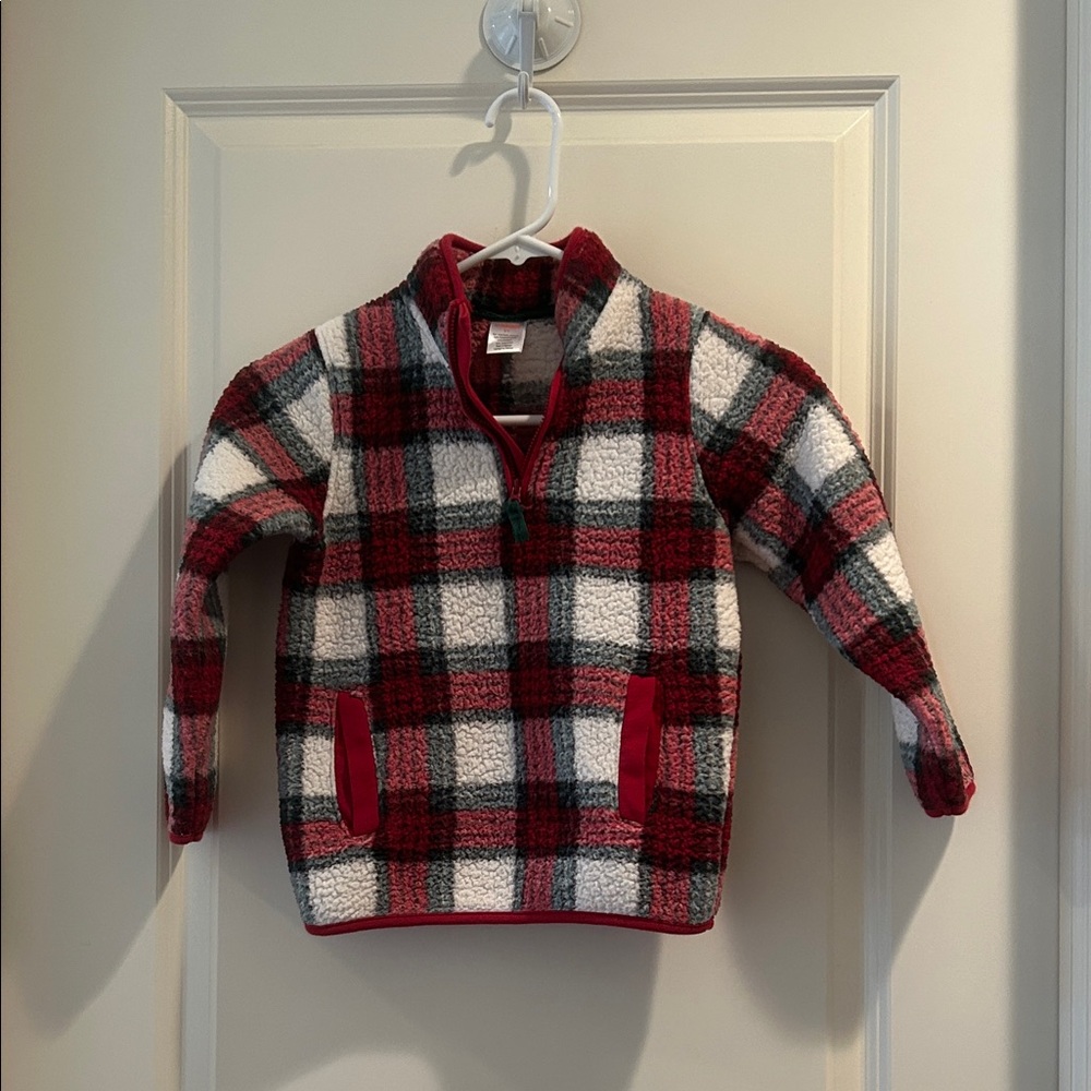 Gymboree 1/4 zip Plaid Fleece red pullover jacket pockets kids size 5T